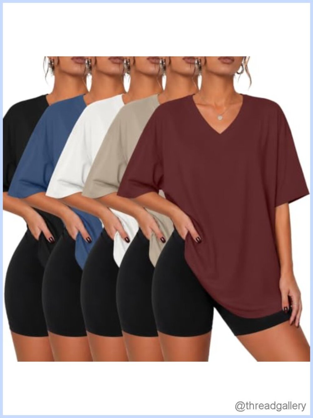 Oversized V Neck Short Sleeve Tunic Tees 5 Pack Soft Stretch Womens Tops